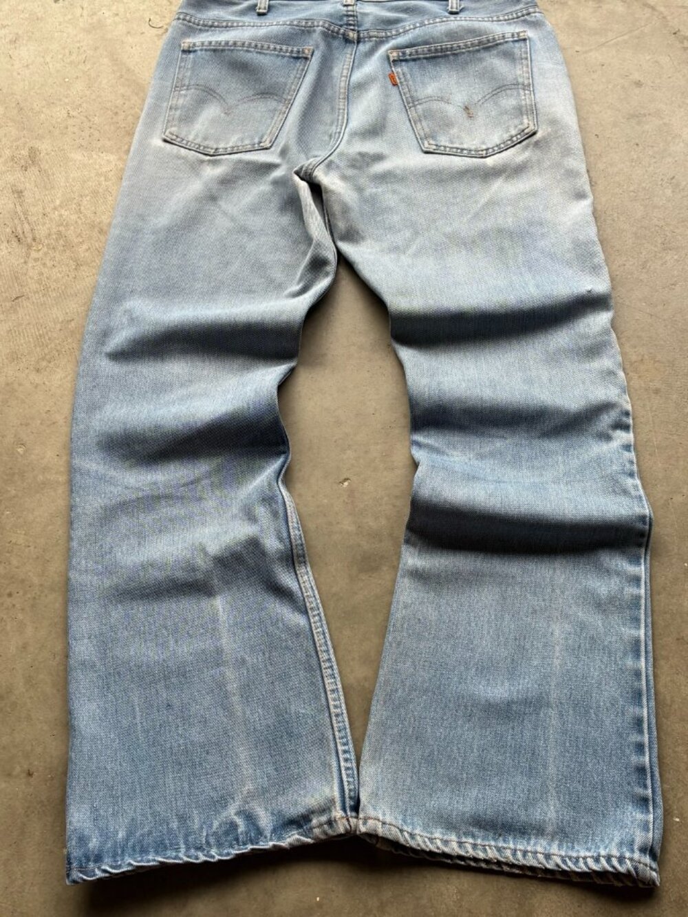 Vintage 70s Levi's 667 Orange Tab Bell Bottom Flare Jeans Light Wash 33x32